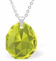 Austrian Crystal Multi Faceted Miniature Majestic Cut Teardrop Necklace Citrus Green in Colour 12mm in size See matching earrings MA15 