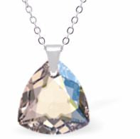 Austrian Crystal Multi Faceted Miniature Trilliant Cut Triangular Necklace Crystal is 12mm in size  See matching earrings TR11 Hypo allergenic: Free from Lead, Nickel and Cadmium Colour: Clear Crystal Shimmer Choice of Stainless Steel Chain (18") or Sterling Silver Chain (18")