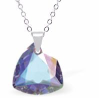 Austrian Crystal Multi Faceted Miniature Trilliant Cut Triangular Necklace Crystal is 12mm in size  See matching earrings TR13 Hypo allergenic: Free from Lead, Nickel and Cadmium Colour: Aurora Borealis Choice of Stainless Steel Chain (18") or Sterling Silver Chain (18") 