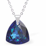Austrian Crystal Multi Faceted Miniature Trilliant Cut Triangular Necklace Crystal is 12mm in size  See matching earrings TR21 Hypo allergenic: Free from Lead, Nickel and Cadmium Colour: Bermuda Blue Choice of Stainless Steel Chain (18") or Sterling Silver Chain (18")