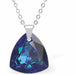 Austrian Crystal Multi Faceted Miniature Trilliant Cut Triangular Necklace Crystal is 12mm in size  See matching earrings TR21 Hypo allergenic: Free from Lead, Nickel and Cadmium Colour: Bermuda Blue Choice of Stainless Steel Chain (18") or Sterling Silver Chain (18") 