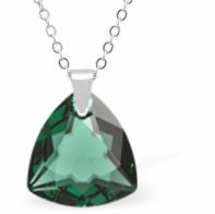 Austrian Crystal Multi Faceted Miniature Trilliant Cut Triangular Necklace Crystal is 12mm in size  See matching earrings TR23 Hypo allergenic: Free from Lead, Nickel and Cadmium Colour: Emerald Green Choice of Stainless Steel Chain (18") or Sterling Silver Chain (18") 