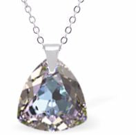 Austrian Crystal Multi Faceted Miniature Trilliant Cut Triangular Necklace Crystal is 12mm in size  See matching earrings TR33 Hypo allergenic: Free from Lead, Nickel and Cadmium Colour: Vitrail Light Choice of Stainless Steel Chain (18") or Sterling Silver Chain (18")