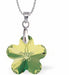 Austrian Crystal Daisy Necklace by Byzantium in Peridot Green Daisy is 12mm in size Colour: Peridot Green Chain: Stainless Steel Chain - 18" / Sterling Silver Chain - 18" 