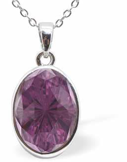 Austrian Crystal Multi Faceted Mystic Oval Necklace in Amethyst Purple with a choice of chains