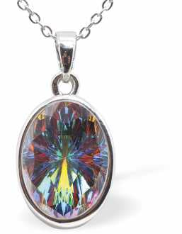 Austrian Crystal Multi Faceted Mystic Oval Necklace in Greeny/Purply Vitrail Medium with a choice of chains