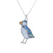 Natural Paua Shell Pearl Encrusted Cute Puffin Necklace, by Byzantium. Rhodium Plated and 35mm in size