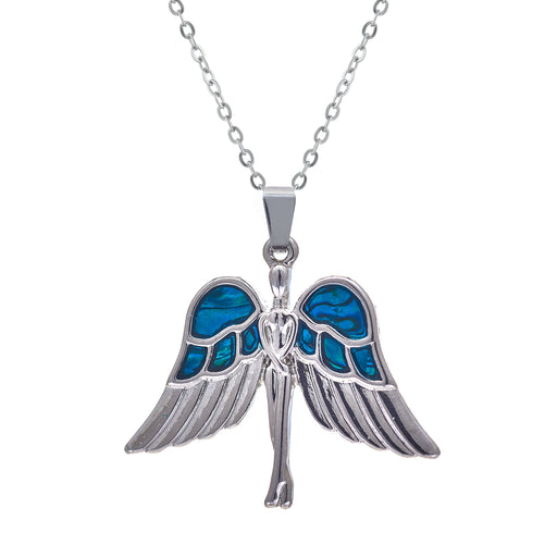 Natural Paua Shell Beautiful, Protective Guardian Angel Necklace, by Byzantium. Rhodium Plated and 30mm in size