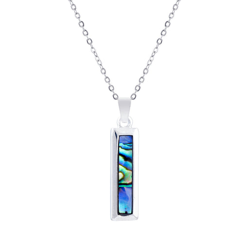 Natural Paua Shell Classic Rectangular Baguette Necklace, by Byzantium. Rhodium Plated, 30mm in size