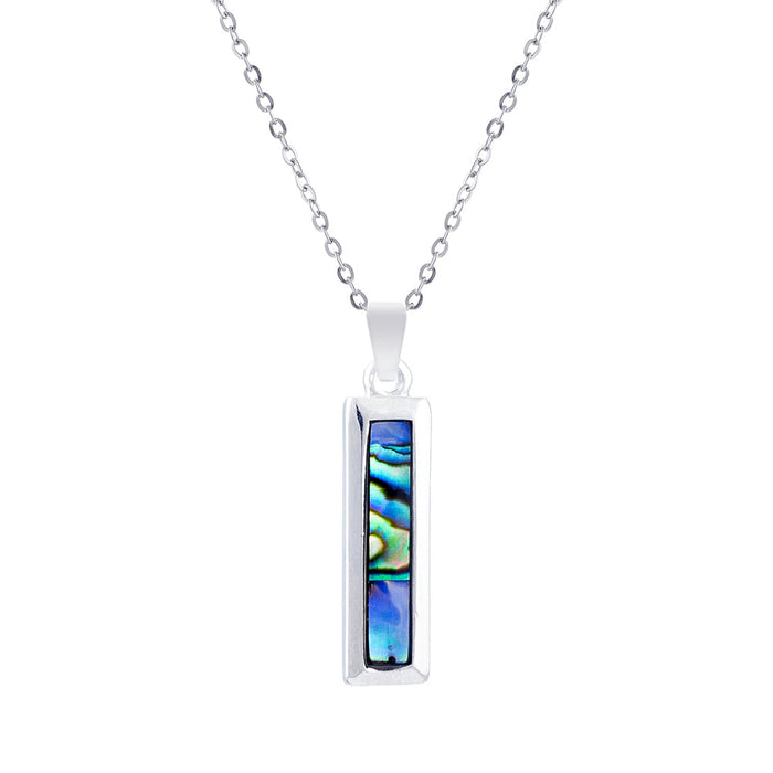 Natural Paua Shell Classic Rectangular Baguette Necklace, by Byzantium. Rhodium Plated, 30mm in size