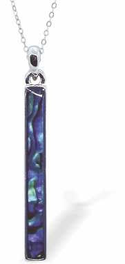 Natural Paua Shell Classic Long Baguette Style Necklace, by Byzantium. Rhodium Plated, 30mm in size