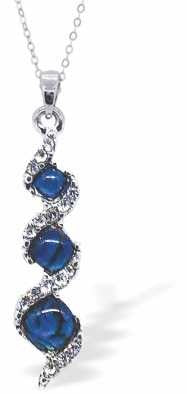 Natural Paua Shell Classic Twirling Triple Drop With Crystal Embellishment Necklace, by Byzantium. Rhodium Plated, 33mm in size