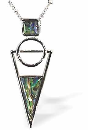 Natural Paua Shell Classic Triangular Spike Necklace, by Byzantium. Rhodium Plated, 35mm in size