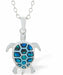 Natural Paua Shell Cute Turtle Necklace, by Byzantium. Rhodium Plated, 20mm in size