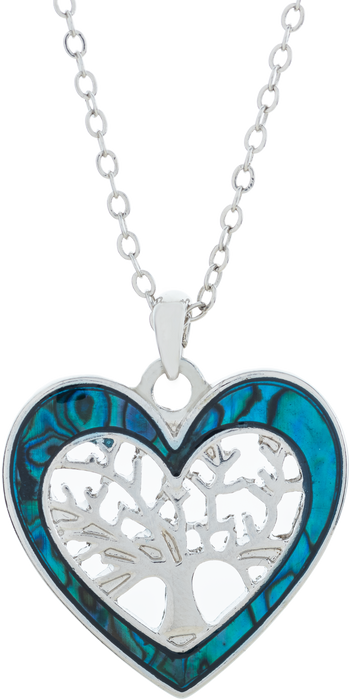 Natural Paua Shell Framed Tree of Life Necklace, by Byzantium. Rhodium Plated, 25mm in size