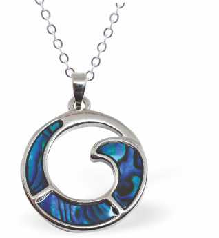 Paua Shell Ocean Wave Necklace, by Byzantium. Rhodium Plated and 20mm in size