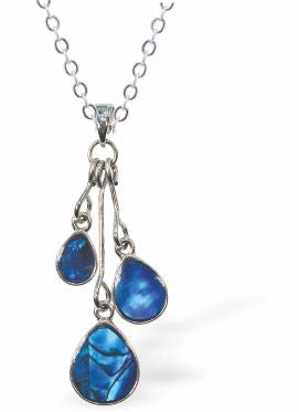 P1441 - Paua Shell Triple Drop Necklace, Rhodium Plated