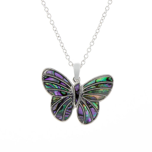 Natural Paua Shell Beautiful Butterfly Necklace, by Byzantium. Rhodium Plated and 25mm in size