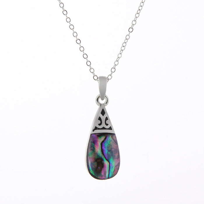P235 - Paua Shell Classic Drop Necklace, Rhodium Plated