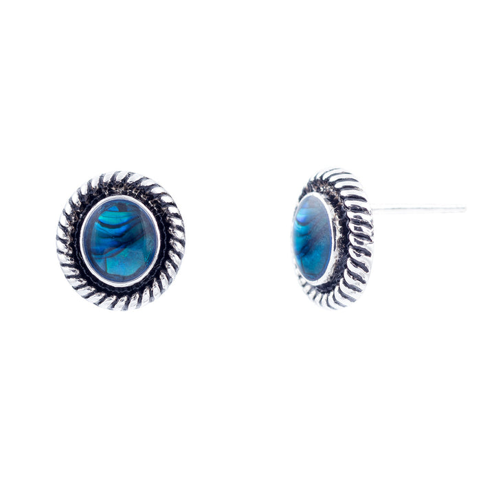 P238 - Paua Shell Classic Oval Stud Earrings, Rhodium Plated