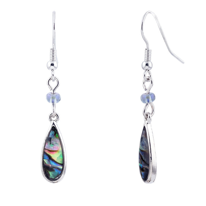 P239 - Paua Shell Droplet Earrings, Rhodium Plated
