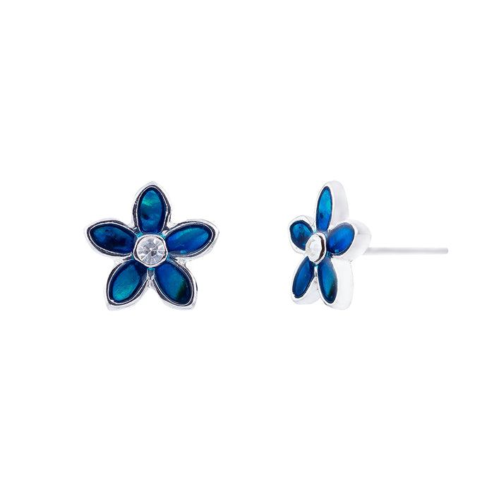 P247 - Paua Shell Bellflower Stud Earrings, Rhodium Plated