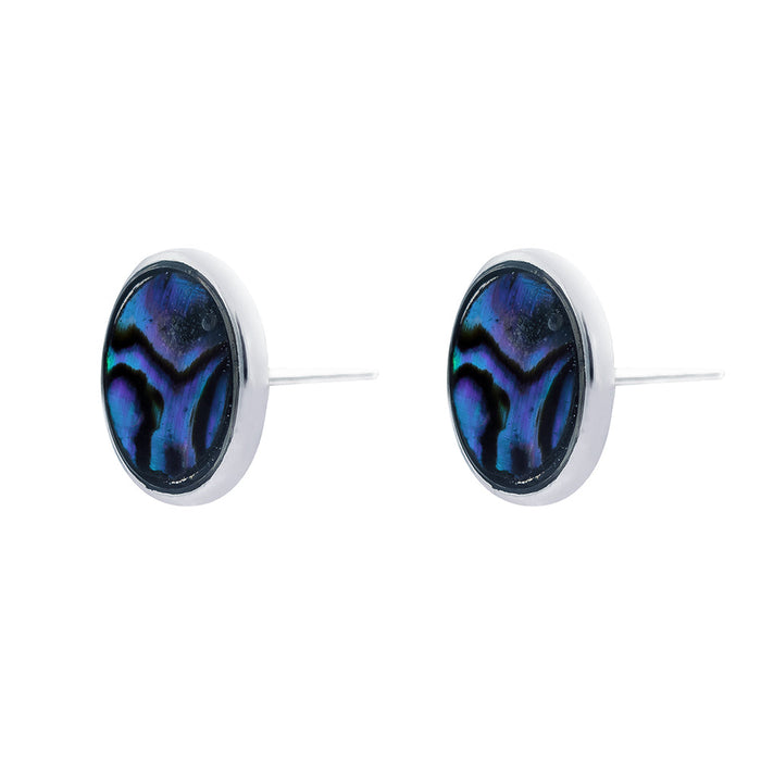 P280 - Paua Shell Oval Stud Earrings, Rhodium Plated
