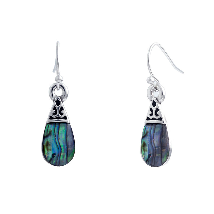 P292 - Paua Shell Classic Drop Earrings, Rhodium Plated