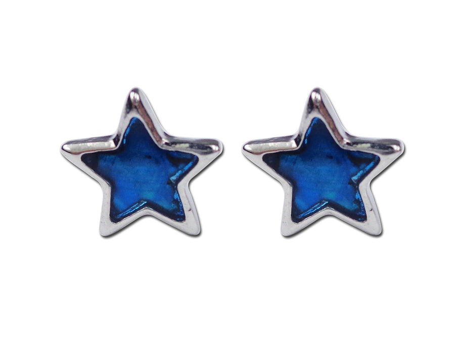P299 - Paua Shell Star Stud Earrings, Rhodium Plated