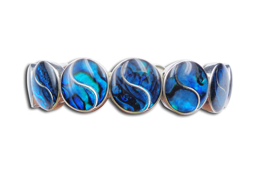 Paua Shell Yin-Yang Stretch Bracelet by Byzantium, Rhodium Plated