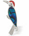 Paua Shell Elegant Red Plumed Woodpecker Brooch by Byzantium, 45mm in size, Rhodium Plated