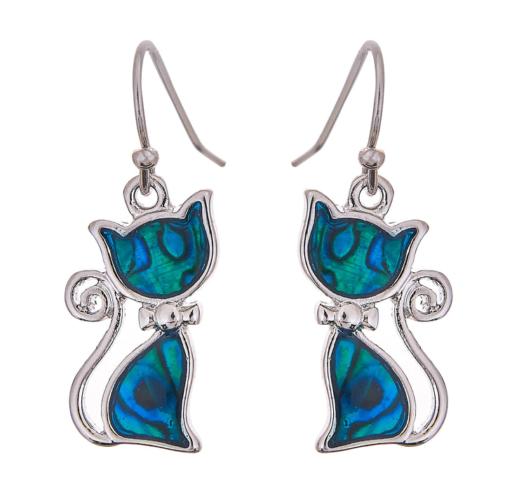 P365 - Paua Shell Pussy Cat Earrings, Rhodium Plated