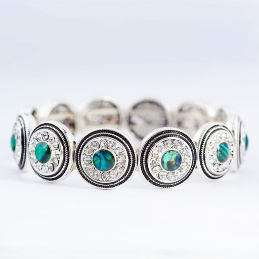 Paua Shell Harem Stretch Bracelet by Byzantium, Rhodium Plated