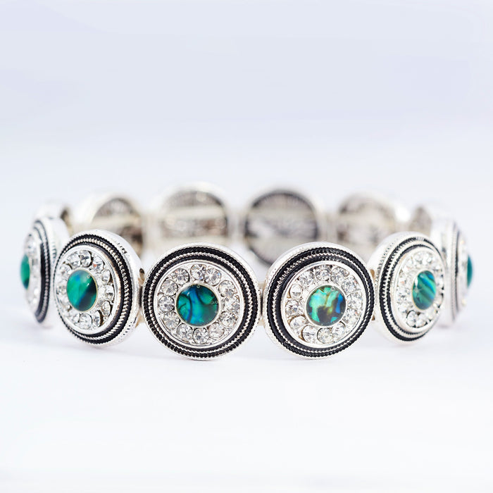 Paua Shell Harem Stretch Bracelet by Byzantium, Rhodium Plated