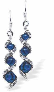 Natural Paua Shell Classic Twirling Triple Drop With Crystal Embellishment Drop Earrings, Rhodium Plated, 25mm in size