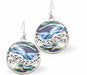 Natural Paua Shell Round Wave Drop Earrings Hypoallergenic: Rhodium Plated, Nickel, Lead and Cadmium Free Greeny Blue in colour 18mm in size See matching necklace P708 
