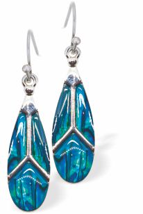Natural Paua Shell Triskelion Teardrop Drop Earrings Hypoallergenic: Rhodium Plated, Nickel, Lead and Cadmium Free Greeny Blue in colour 25mm in size See matching necklace P719 