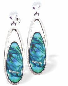 Natural Paua Shell Doubledrop Drop Earrings Hypoallergenic: Rhodium Plated, Nickel, Lead and Cadmium Free Greeny Blue in colour 25mm in size See matching necklace P722 