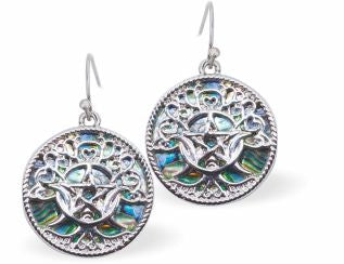 Natural Paua Shell Sun Drop Earrings Hypoallergenic: Rhodium Plated, Nickel, Lead and Cadmium Free Greeny Blue in colour 15mm in size See matching necklace P729