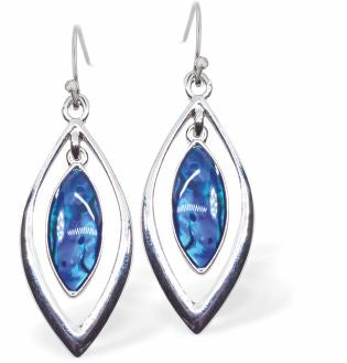 Natural Paua Shell Oval Drop Earrings Hypoallergenic: Rhodium Plated, Nickel, Lead and Cadmium Free Greeny Blue in colour 25mm in size See matching necklace P742 