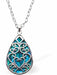 Natural Paua Shell Peardrop with Heart Necklace  Hypoallergenic: Rhodium Plated, Nickel, Lead and Cadmium Free Greeny Blue in colour 30mm in size, 18" Rhodium Plated Chain See matching earrings P529 