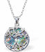 Natural Paua Shell Twisted Tree of Life Necklace Hypoallergenic: Rhodium Plated, Nickel, Lead and Cadmium Free Greeny Blue in colour 20mm in size, 18" Rhodium Plated Chain See matching earrings P532 