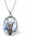 Natural Paua Shell Oval Necklace with Stag Hypoallergenic: Rhodium Plated, Nickel, Lead and Cadmium Free Greeny Blue in colour 24mm in size, 18" Rhodium Plated Chain 