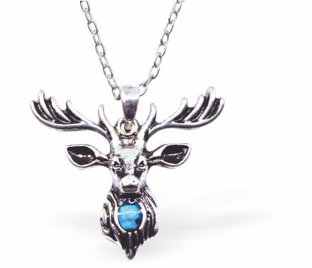 Natural Paua Shell Stag with Horns Necklace Hypoallergenic: Rhodium Plated, Nickel, Lead and Cadmium Free Greeny Blue in colour 24mm in size, 18" Rhodium Plated Chain 