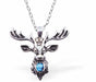 Natural Paua Shell Stag with Horns Necklace Hypoallergenic: Rhodium Plated, Nickel, Lead and Cadmium Free Greeny Blue in colour 24mm in size, 18" Rhodium Plated Chain 