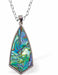 Natural Paua Shell Elongated Drop Necklace Hypoallergenic: Rhodium Plated, Nickel, Lead and Cadmium Free Greeny Blue in colour 35mm in size, 18" Rhodium Plated Chain 