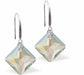 Austrian Crystal Multi Faceted Oblique Square Drop Earrings in Aurora Borealis