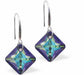 Austrian Crystal Multi Faceted Oblique Square Drop Earrings in Bermuda Blue