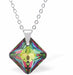 Austrian Crystal Cute Special Cut Oblique Square Necklace in Two Tone Vitrail Medium with a Choice of Chains