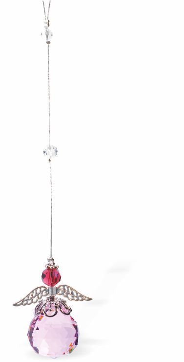 Austrian Crystal Suncatcher, Multi-faceted Crystal Angel With Rose Pink Sphere Crystal Drop and Rhodium Plated Angel Wings Drop: 30cm from hanging loop to bottom (Approximate) Hang in the window or near a light source for full effect Loved by everyone, Suncatchers are a great gift for any occasion Brightens every space with reflected sunlight to instill calm and peace into a room